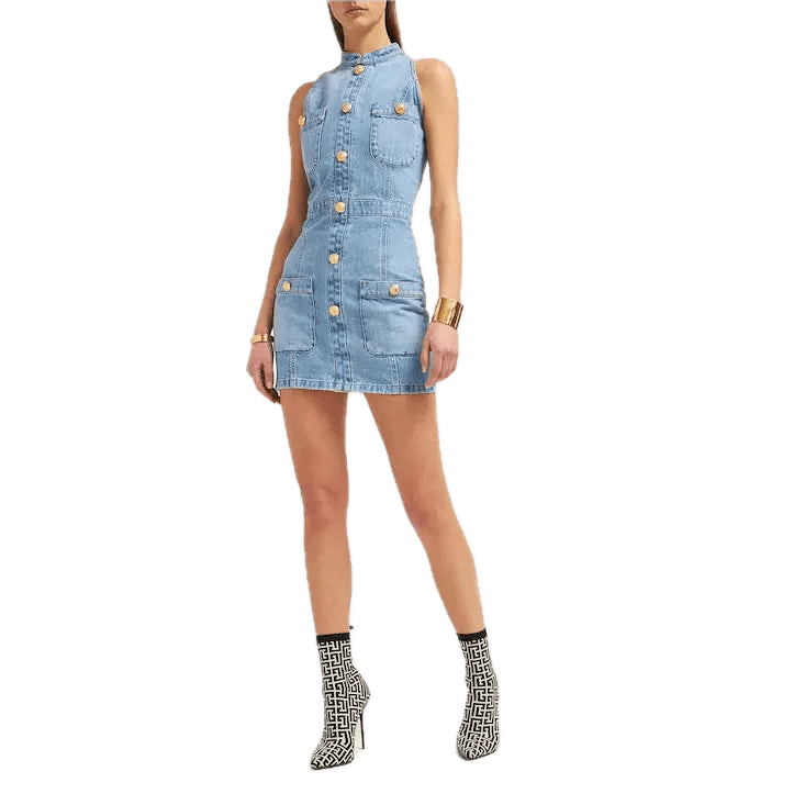 BALMAIN Robe boutonnée courte en denim taille 38 - gabyparis.fr