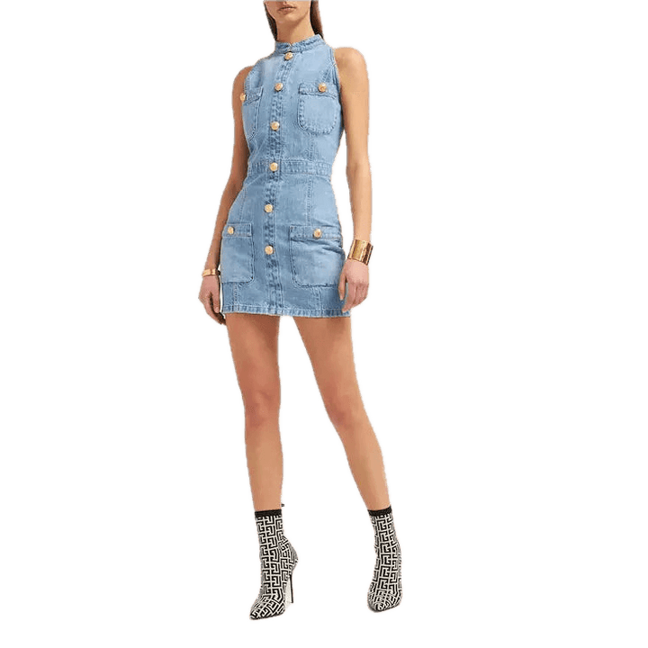 BALMAIN Robe boutonnée courte en denim taille 38 - gabyparis.fr