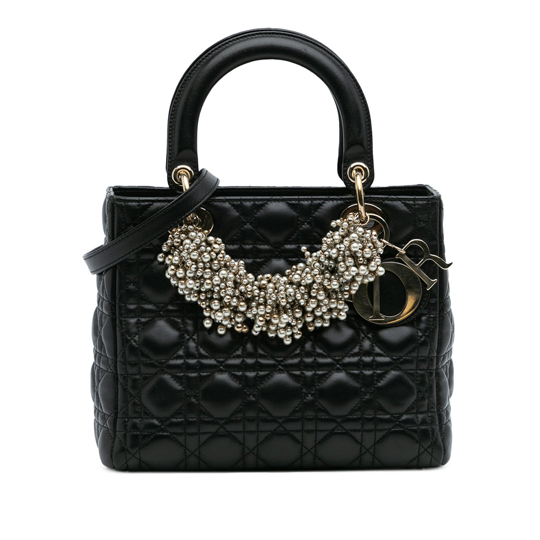 Dior Medium Cuir d’agneau Cannage Pearl Lady Dior Noir – GABY PARIS Authentique
