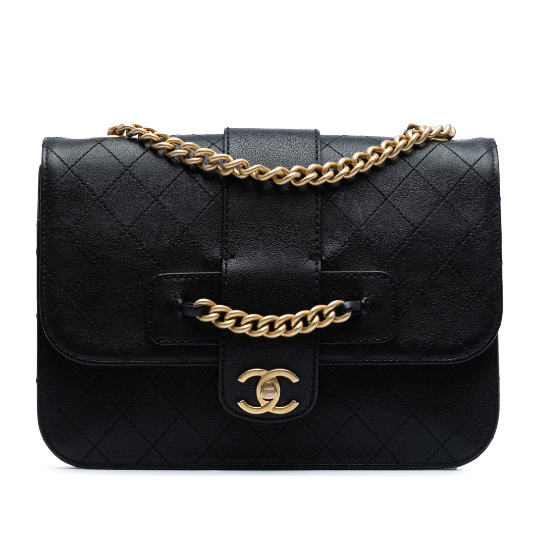 Chanel Large Quilted Sheepskin Front Chain Flap Noir