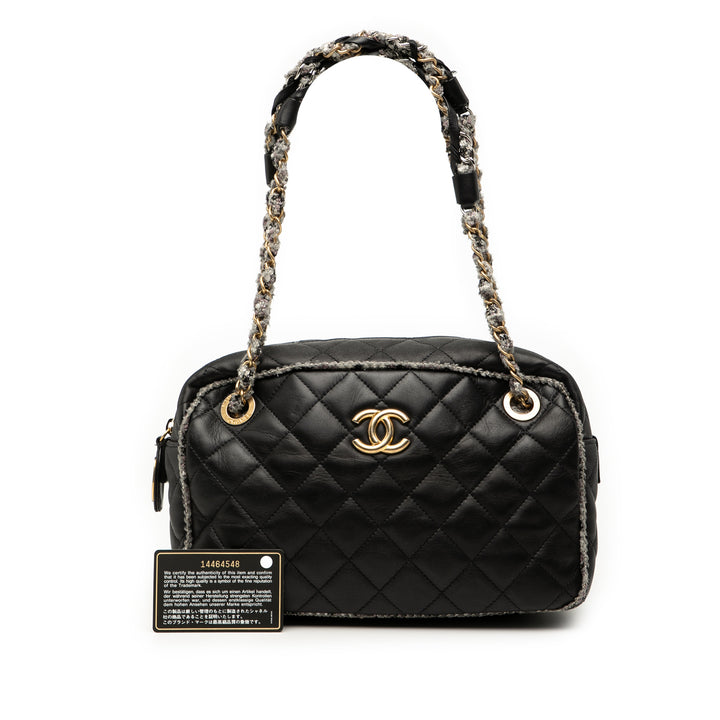 Chanel CC Quilted Cuir d’agneau Tweedy Bowler Bag Noir