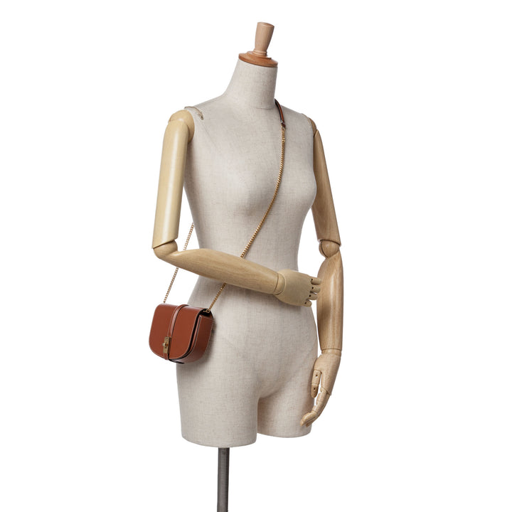 Celine Small Leather Besace 16 Portefeuille On Chain Marron – GABY PARIS Authentique