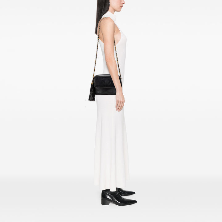 Chanel CC Quilted Cuir d’agneau Tassel Stitched Flap Sac porté croisé Noir