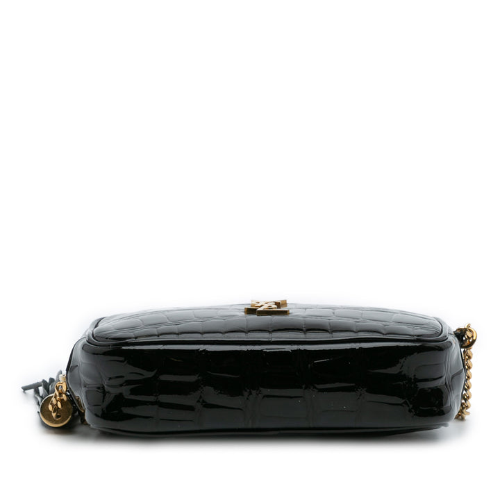 Saint Laurent Mini Croc Embossed Cuir verni Monogram Lou Sac caméra Noir – GABY PARIS Authentique