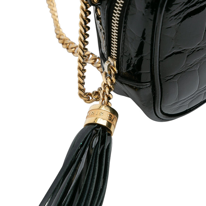 Saint Laurent Mini Croc Embossed Cuir verni Monogram Lou Sac caméra Noir – GABY PARIS Authentique