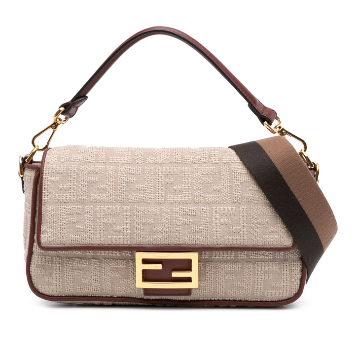 Fendi Zucca Embroidered Toile Baguette Sac cartable Marron
