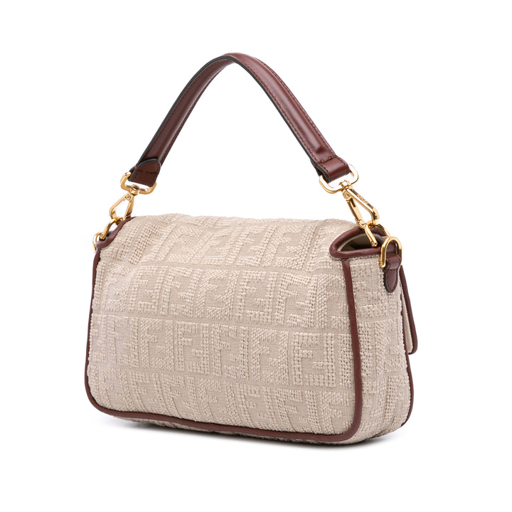 Fendi Zucca Embroidered Toile Baguette Sac cartable Marron