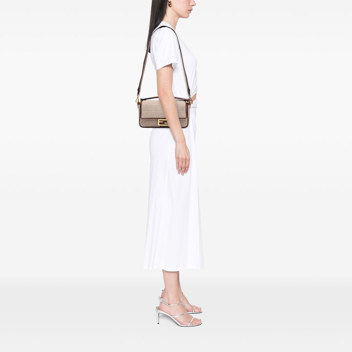 Fendi Zucca Embroidered Toile Baguette Sac cartable Marron