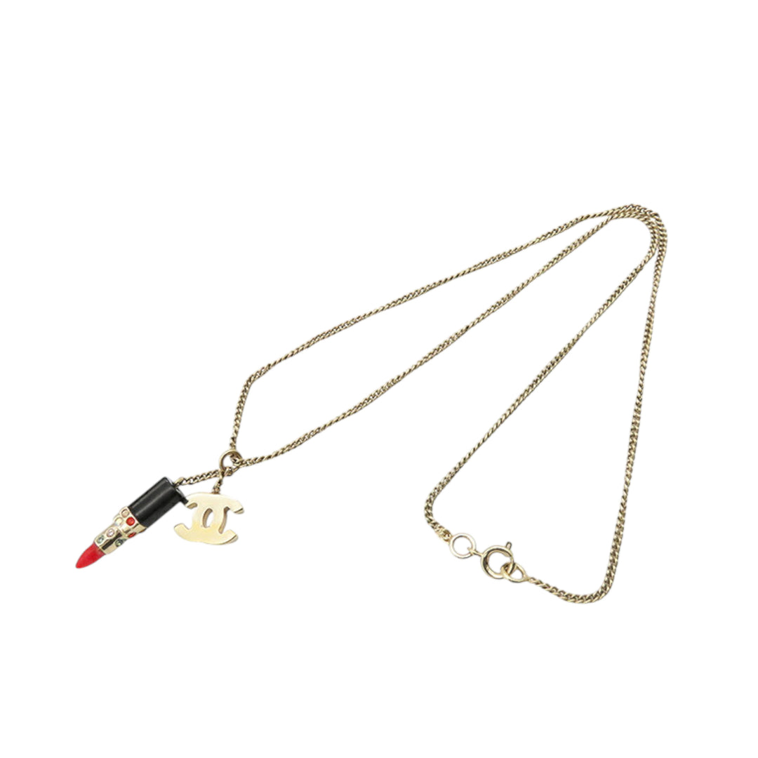 Chanel Doré Plated CC Lipstick Pendant Collier Doré – GABY PARIS Authentique