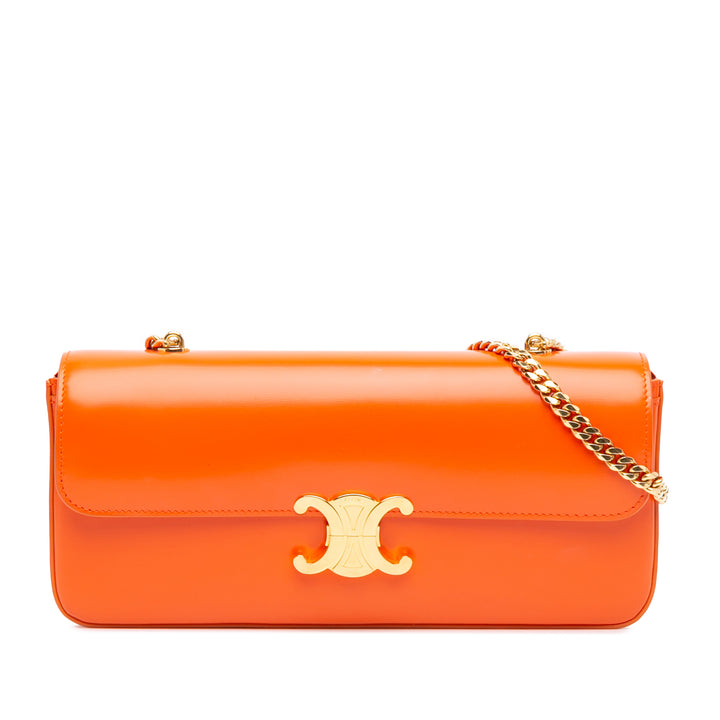 Celine Triomphe Calfskin Cuir Chain Shoulder Bag Orange - gabyparis.fr