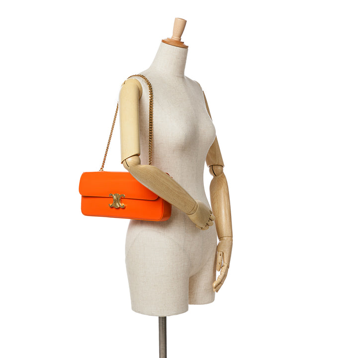 Celine Triomphe Calfskin Cuir Chain Shoulder Bag Orange - gabyparis.fr