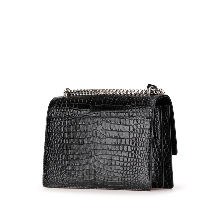 Saint Laurent Medium Croc Embossed Leather Sunset Crossbody Black - gabyparis.fr