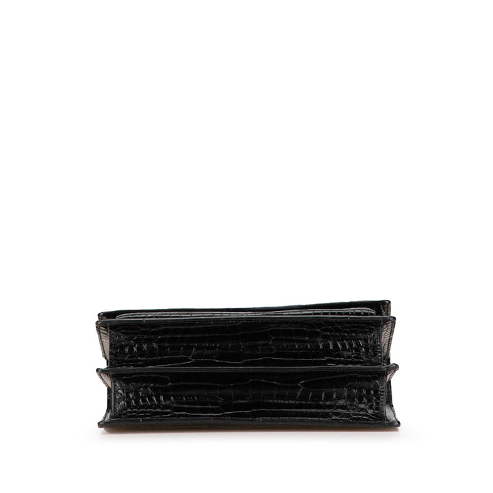 Saint Laurent Medium Croc Embossed Leather Sunset Crossbody Black - gabyparis.fr