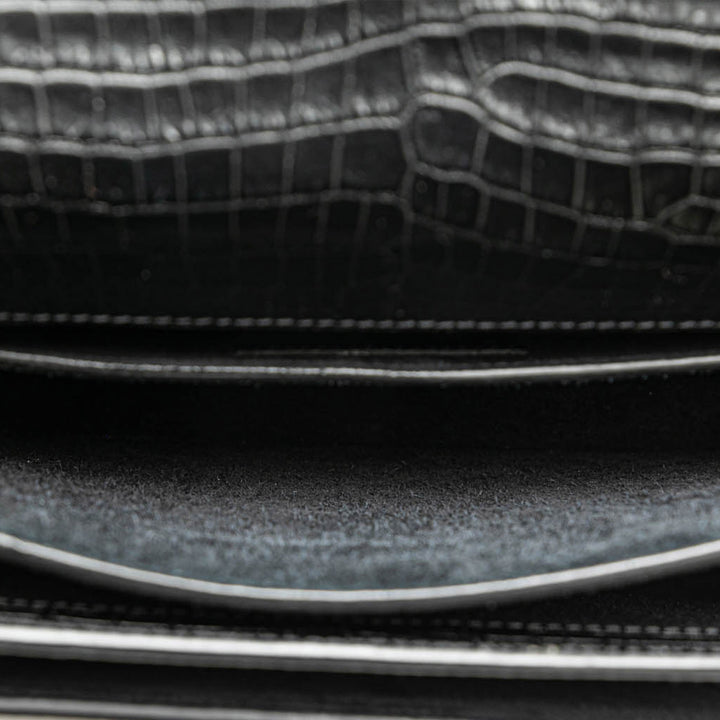 Saint Laurent Medium Croc Embossed Leather Sunset Crossbody Black - gabyparis.fr