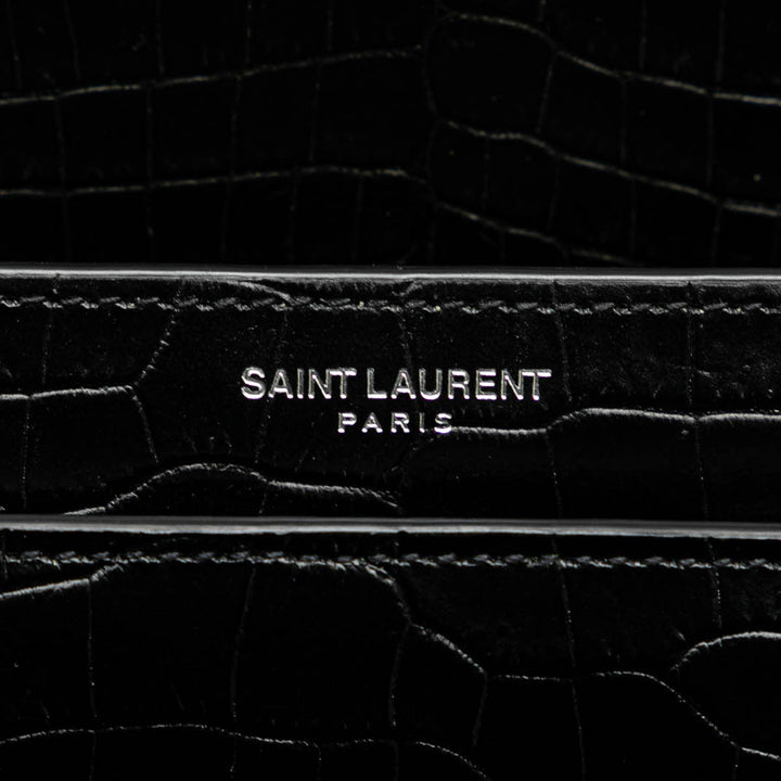 Saint Laurent Medium Croc Embossed Leather Sunset Crossbody Black - gabyparis.fr