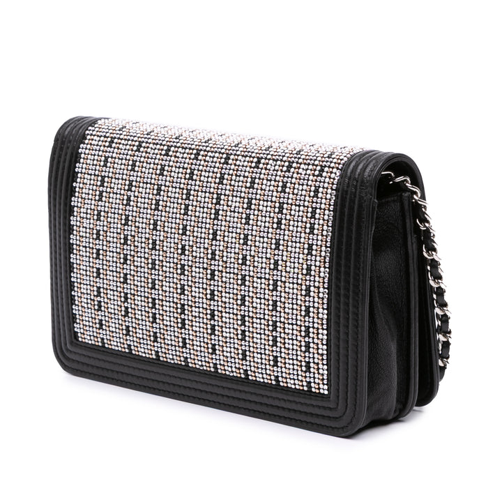 Chanel Cuir d’agneau Crystal Studded Boy Wallet on Chain Noir – GABY PARIS Authentique