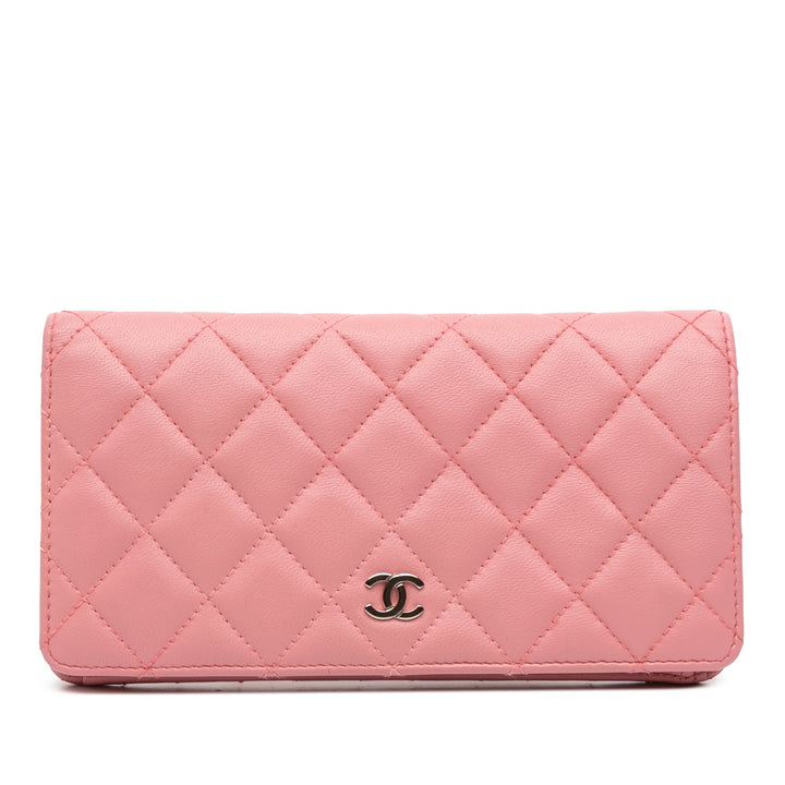 Chanel CC Quilted Cuir d’agneau Bifold Long Wallet Rose