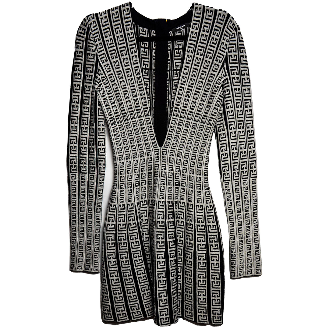 BALMAIN Robe patineuse encolure très échancrée à motif monogramme - gabyparis.fr
