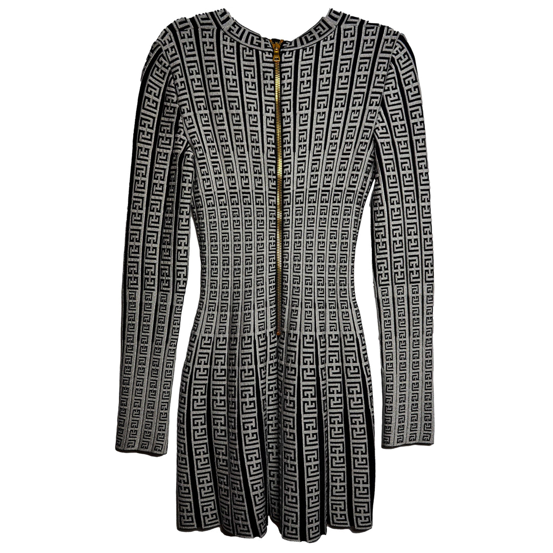BALMAIN Robe patineuse encolure très échancrée à motif monogramme - gabyparis.fr
