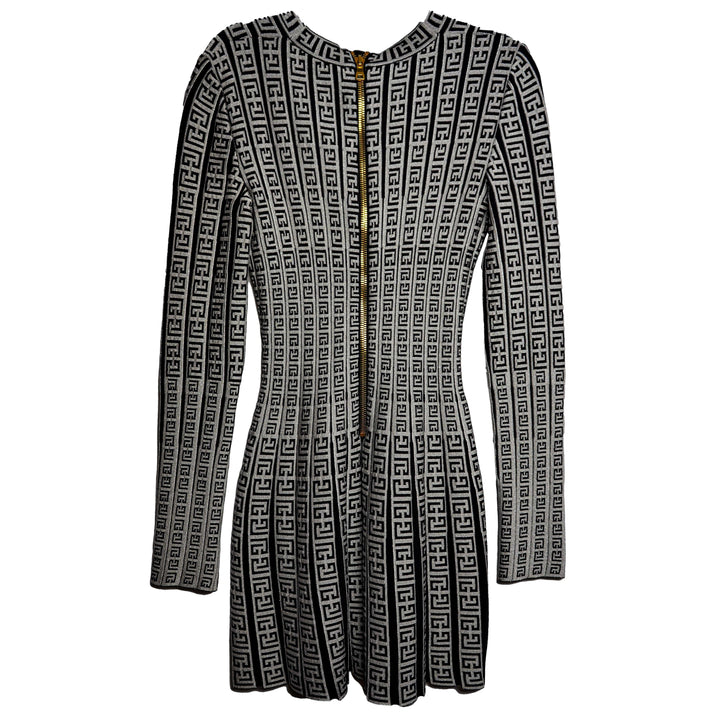 BALMAIN Robe patineuse encolure très échancrée à motif monogramme - gabyparis.fr