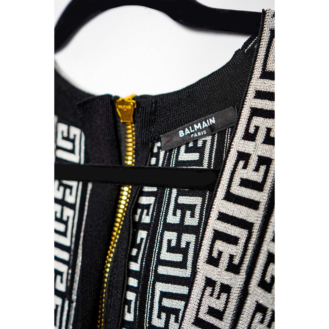 BALMAIN Robe patineuse encolure très échancrée à motif monogramme - gabyparis.fr