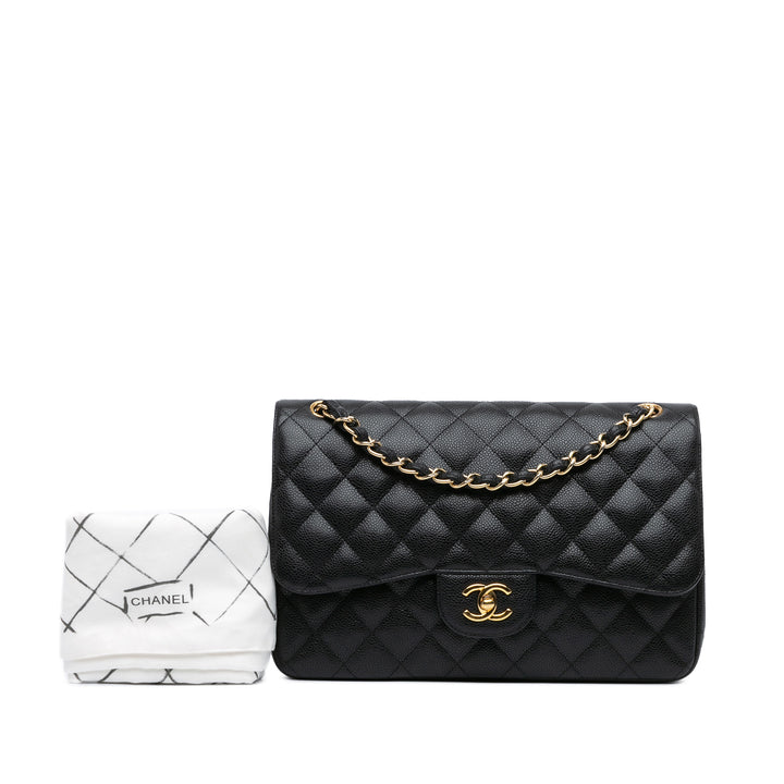 Chanel Jumbo Classic Caviar Double rabat Noir