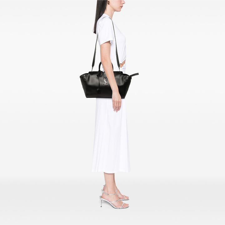 Saint Laurent Small Woven Trimmed Cuir Downtown Cabas Sac cartable Noir – GABY PARIS Authentique