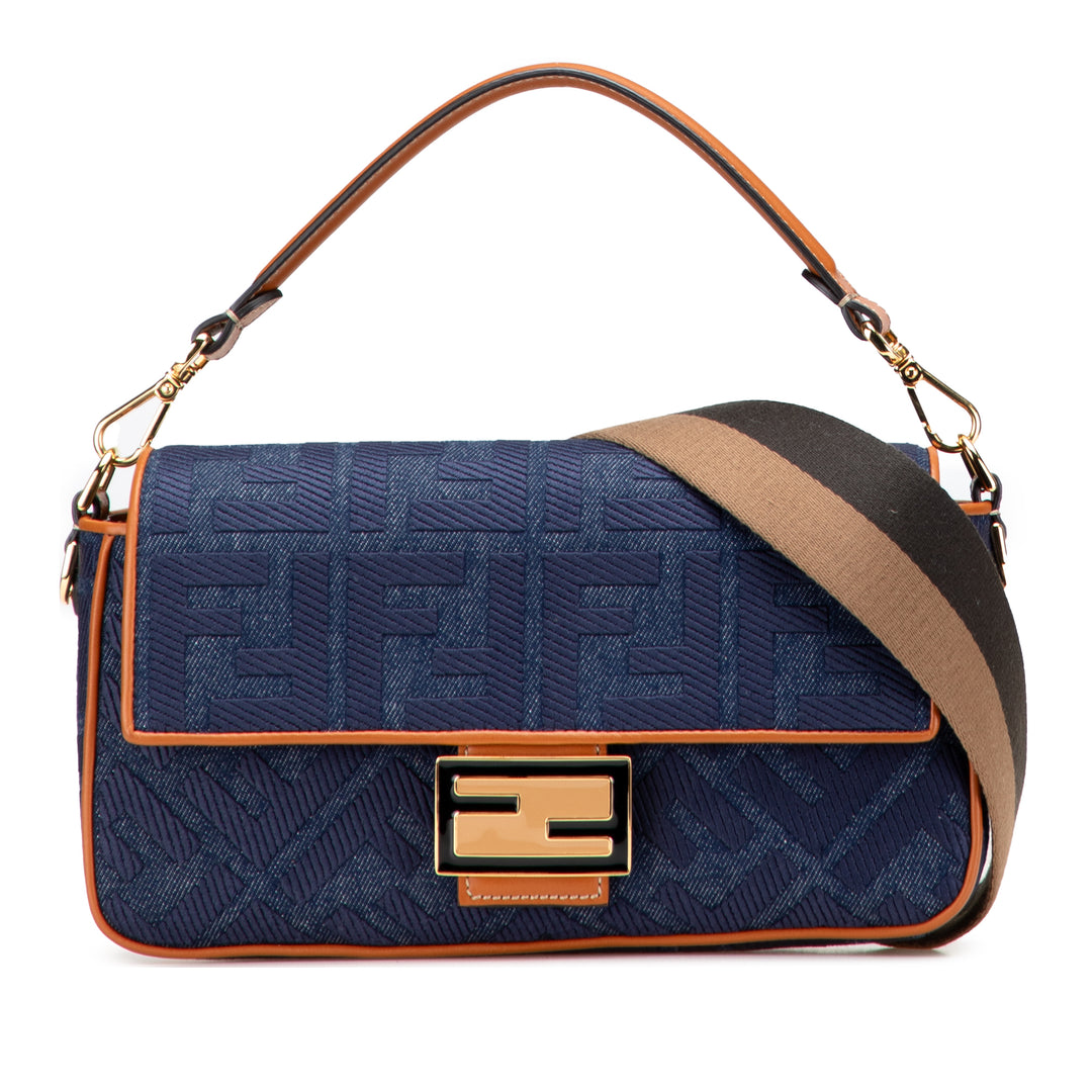 Fendi Zucca Embroidered Jean Baguette Sac cartable Bleu – GABY PARIS Authentique