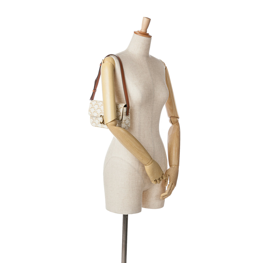 Celine Triomphe Coated Toile Claude Sac bandoulière Blanc