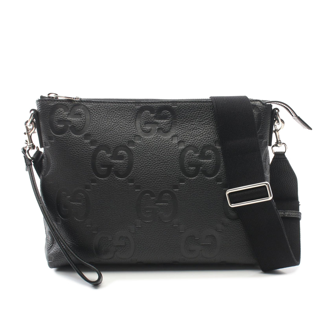 Gucci Medium Jumbo GG Embossed Messenger Bag Noir