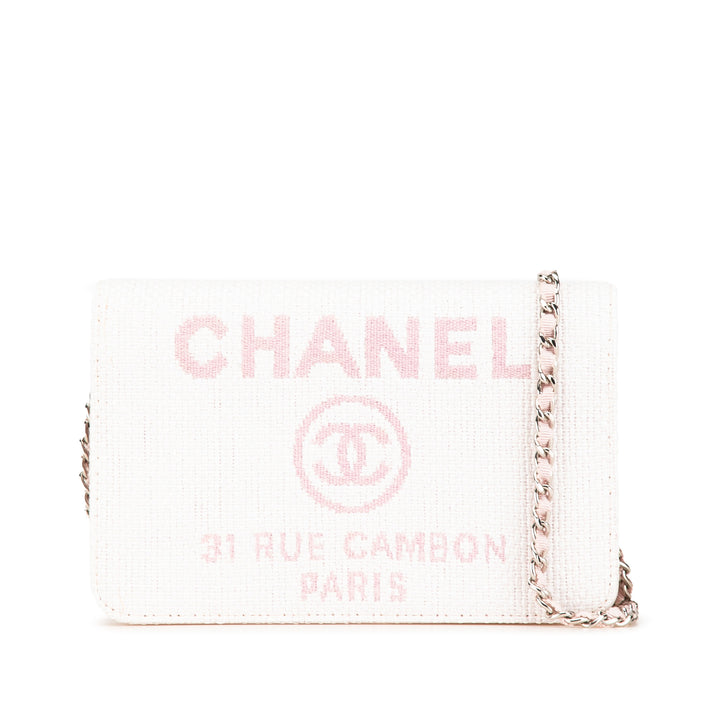 Chanel Toile Deauville Wallet On Chain Rose