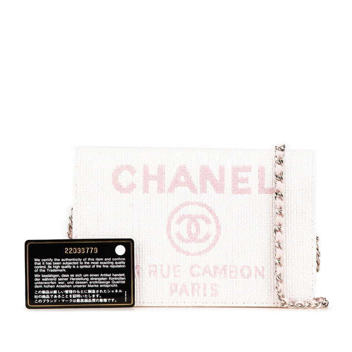 Chanel Toile Deauville Wallet On Chain Rose