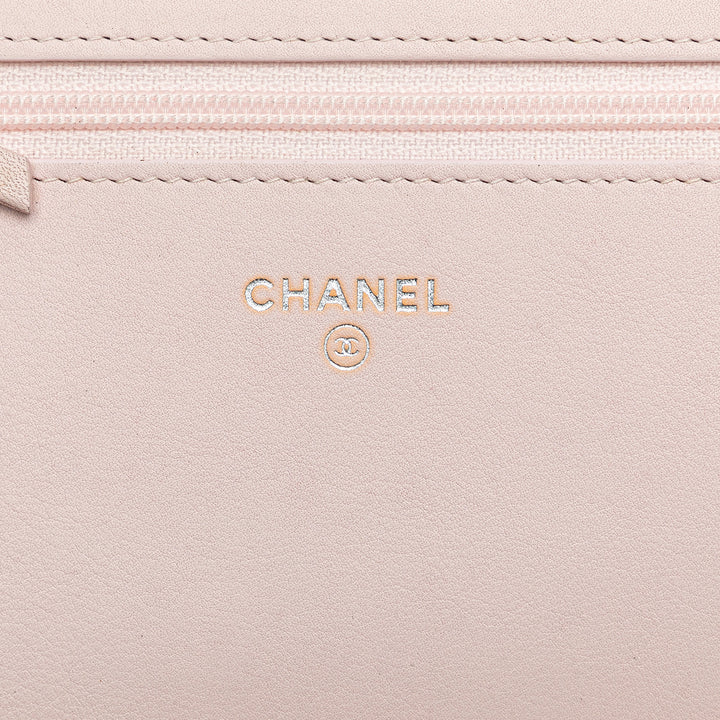 Chanel Toile Deauville Wallet On Chain Rose
