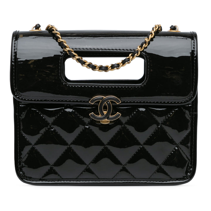 Chanel Mini Quilted Cuir verni Graphic Catch Flap Noir – GABY PARIS Authentique