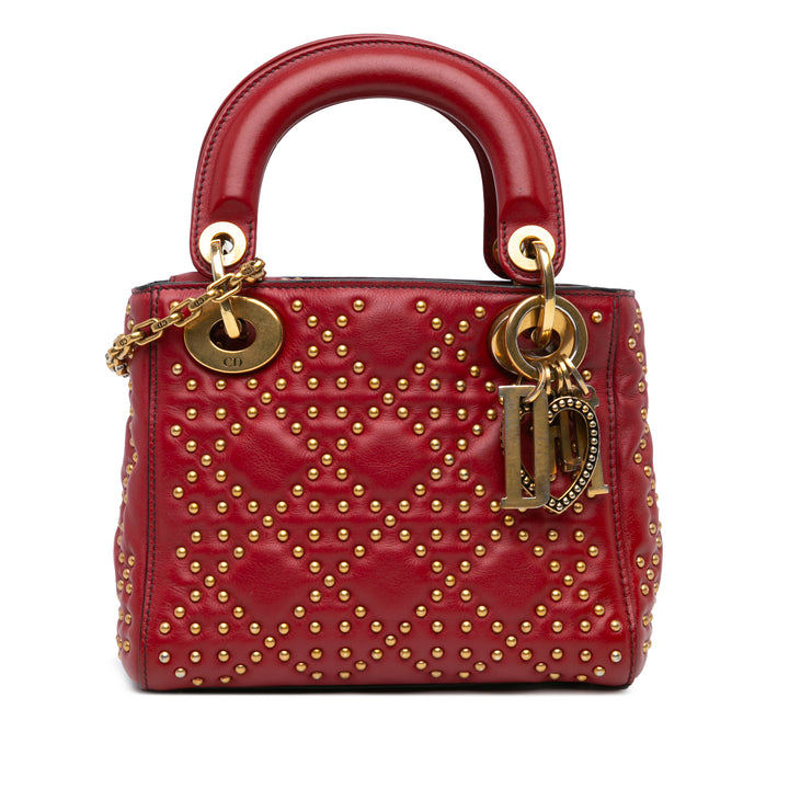 Dior Mini Cuir d’agneau Cannage Studded Supple Lady Dior Rouge – GABY PARIS Authentique