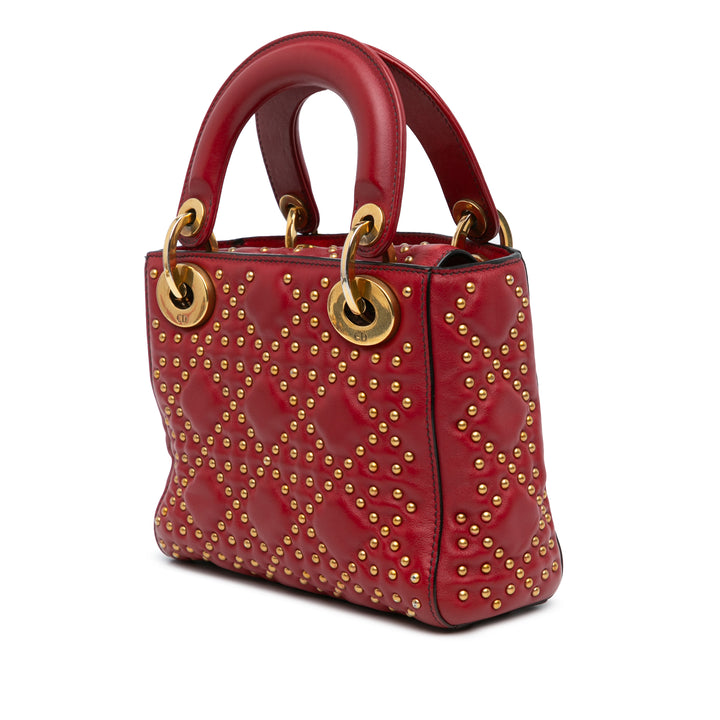 Dior Mini Cuir d’agneau Cannage Studded Supple Lady Dior Rouge – GABY PARIS Authentique