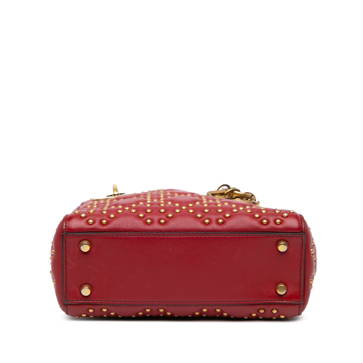 Dior Mini Cuir d’agneau Cannage Studded Supple Lady Dior Rouge – GABY PARIS Authentique