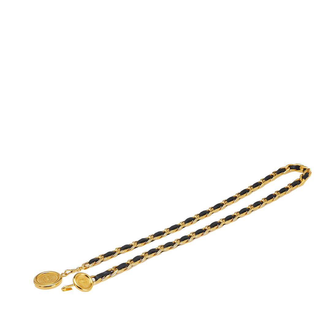 Chanel Doré Plated Medallion Cuir Woven Chain Belt Doré