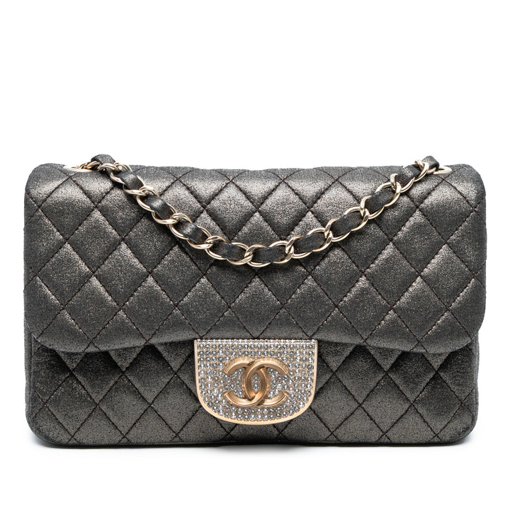 Chanel Small Quilted Iridescent Cuir de veau Crystal Simple rabat Noir – GABY PARIS Authentique