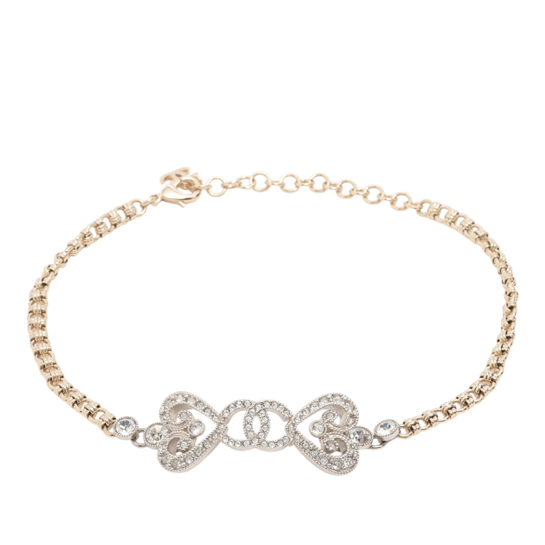 Chanel Doré Plated Crystal Hearts Choker Collier Doré