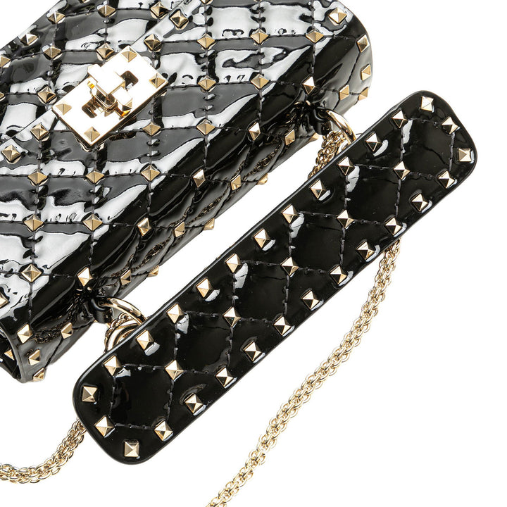 Valentino Small Patent Rockstud Spike Satchel Black - gabyparis.fr