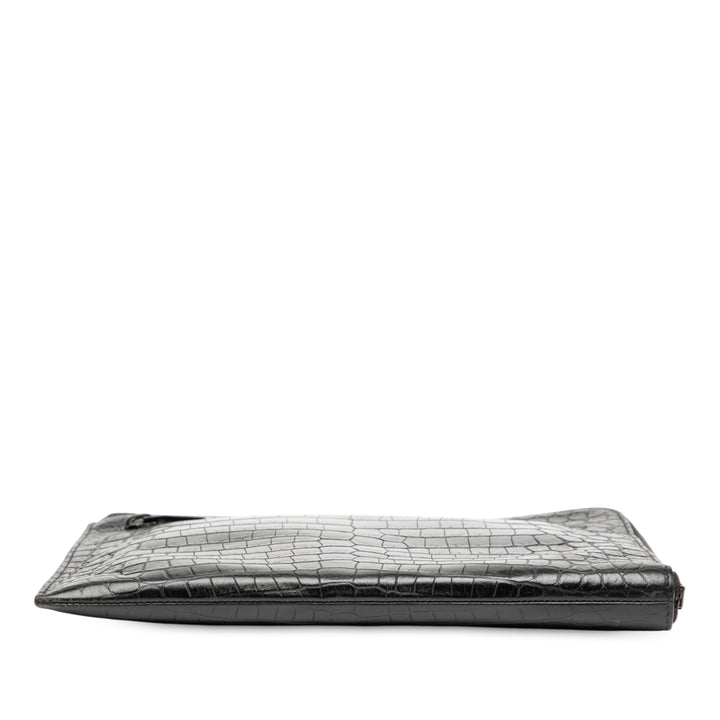 Saint Laurent Croc Embossed Cuir Pochette Noir – GABY PARIS Authentique