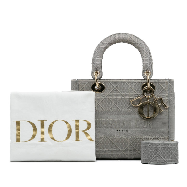 Dior Medium Toile Cannage Lady D Lite Gris – GABY PARIS Authentique