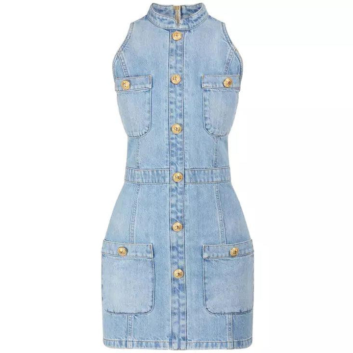 BALMAIN Robe boutonnée courte en denim taille 38 - gabyparis.fr