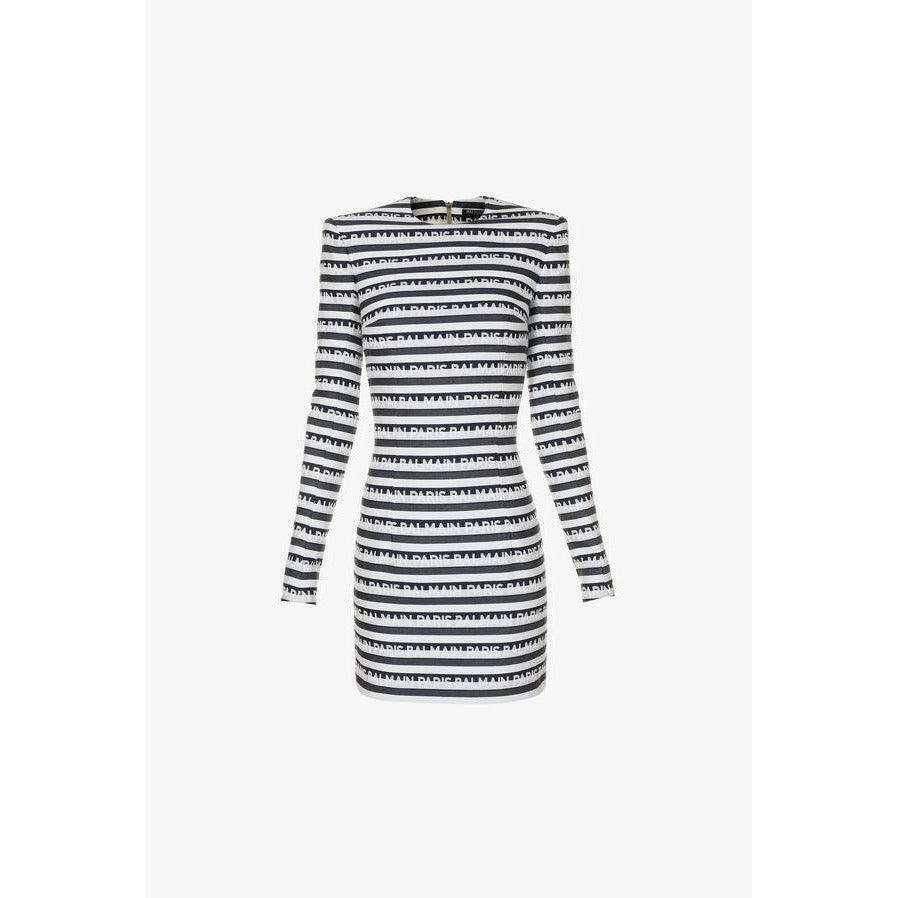 BALMAIN Robe courte rayée imprimée logo Balmain taille 38 - gabyparis.fr