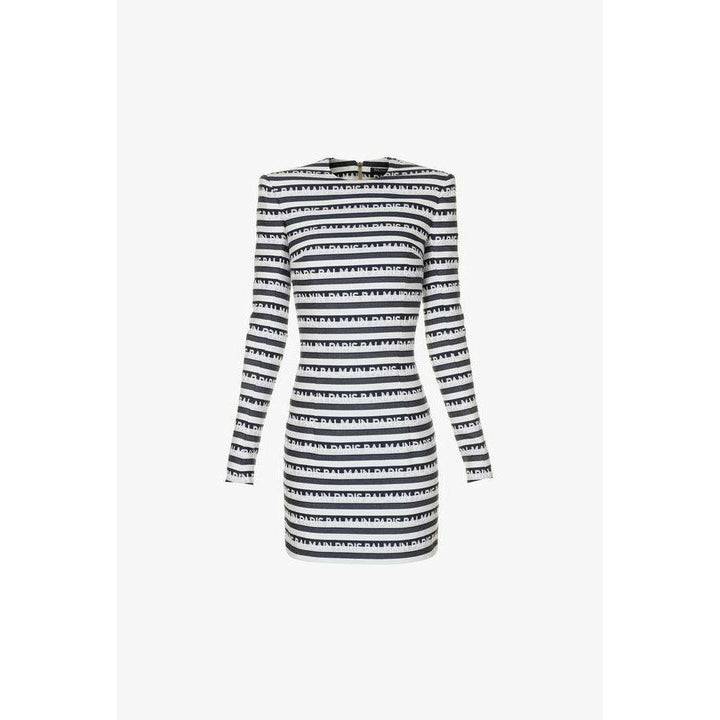 BALMAIN Robe courte rayée imprimée logo Balmain taille 38 - gabyparis.fr