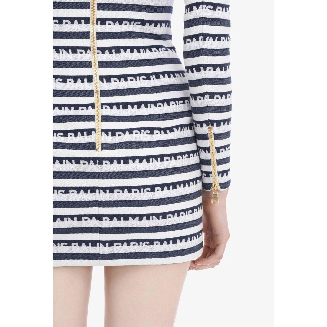 BALMAIN Robe courte rayée imprimée logo Balmain taille 38 - gabyparis.fr