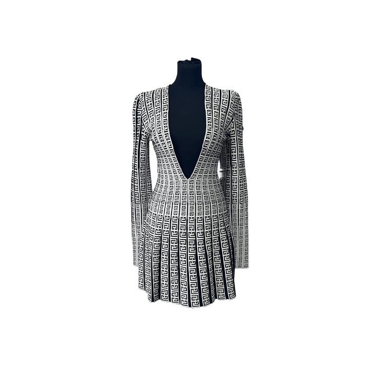BALMAIN Robe patineuse encolure très échancrée à motif monogramme - gabyparis.fr