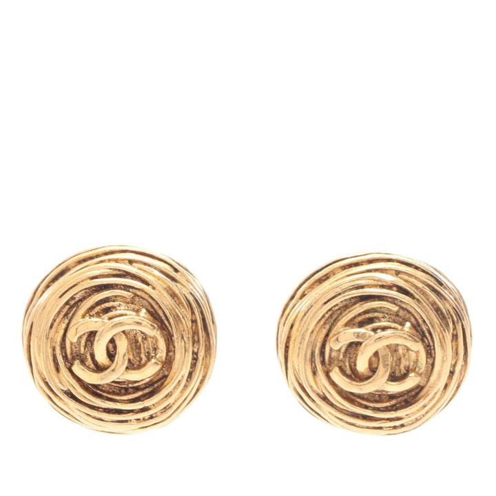 Chanel CC plaqué Rond Clip On Boucle d’oreilles