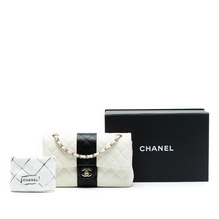 Chanel Medium Classic Bi Stripe Cuir d’agneau Double rabat